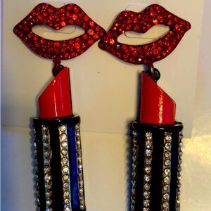 Betsey Johnson Red and Black Lipstick Earrings